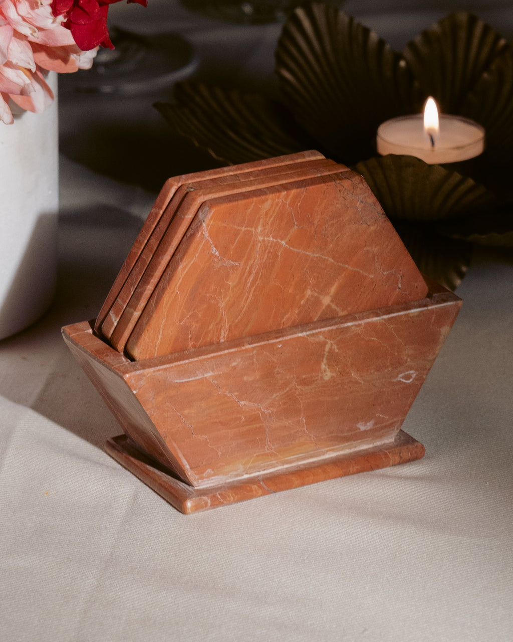 Hexagonal Marble Coasters – Rojo Alicante Stone