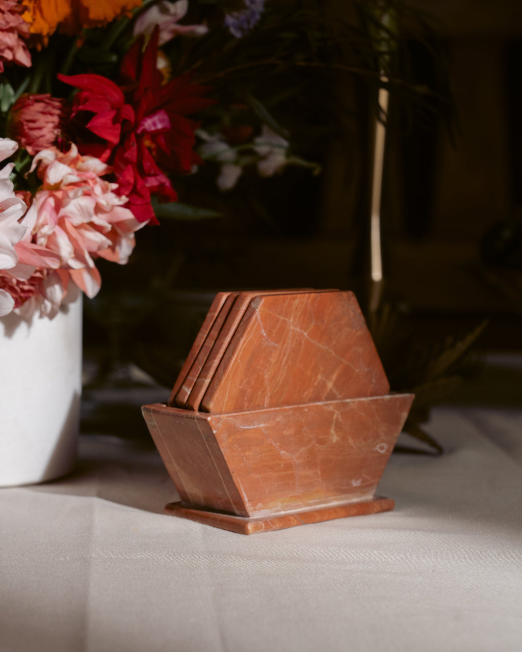 Hexagonal Marble Coasters – Rojo Alicante Stone