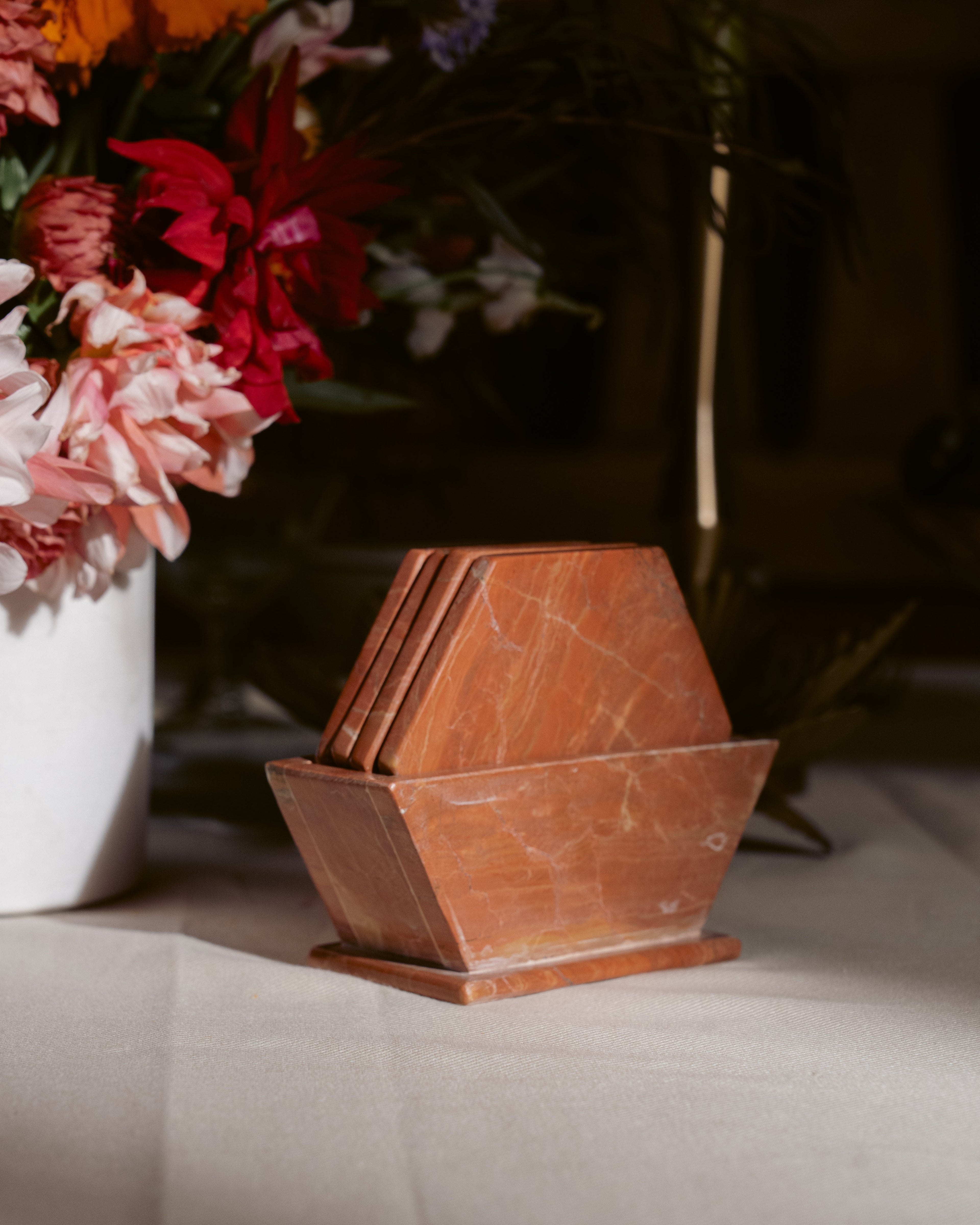 Hexagonal Marble Coasters – Rojo Alicante Stone