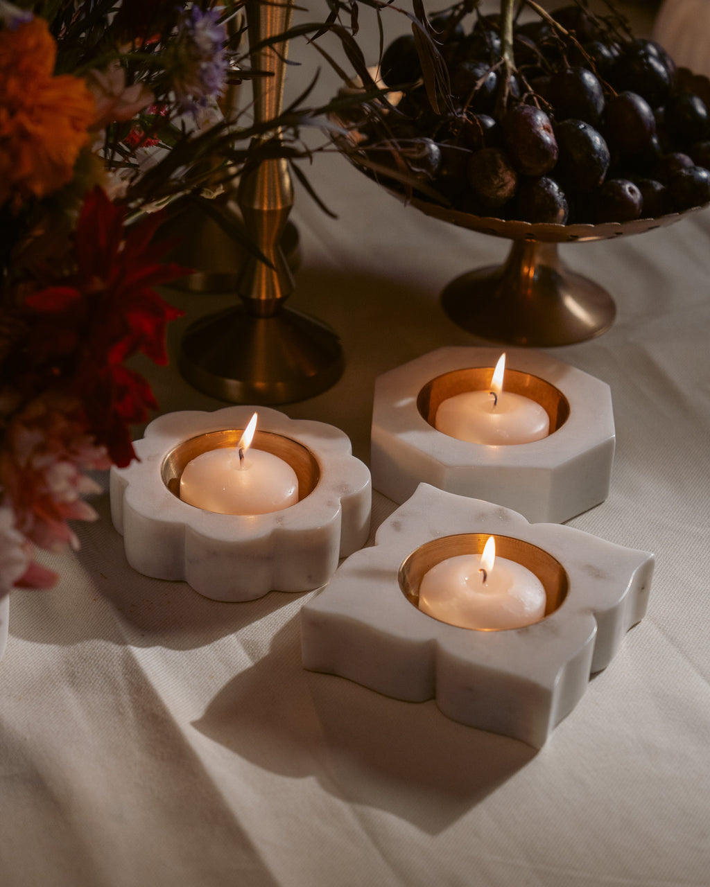 Banswara Marble Candleholder Trio