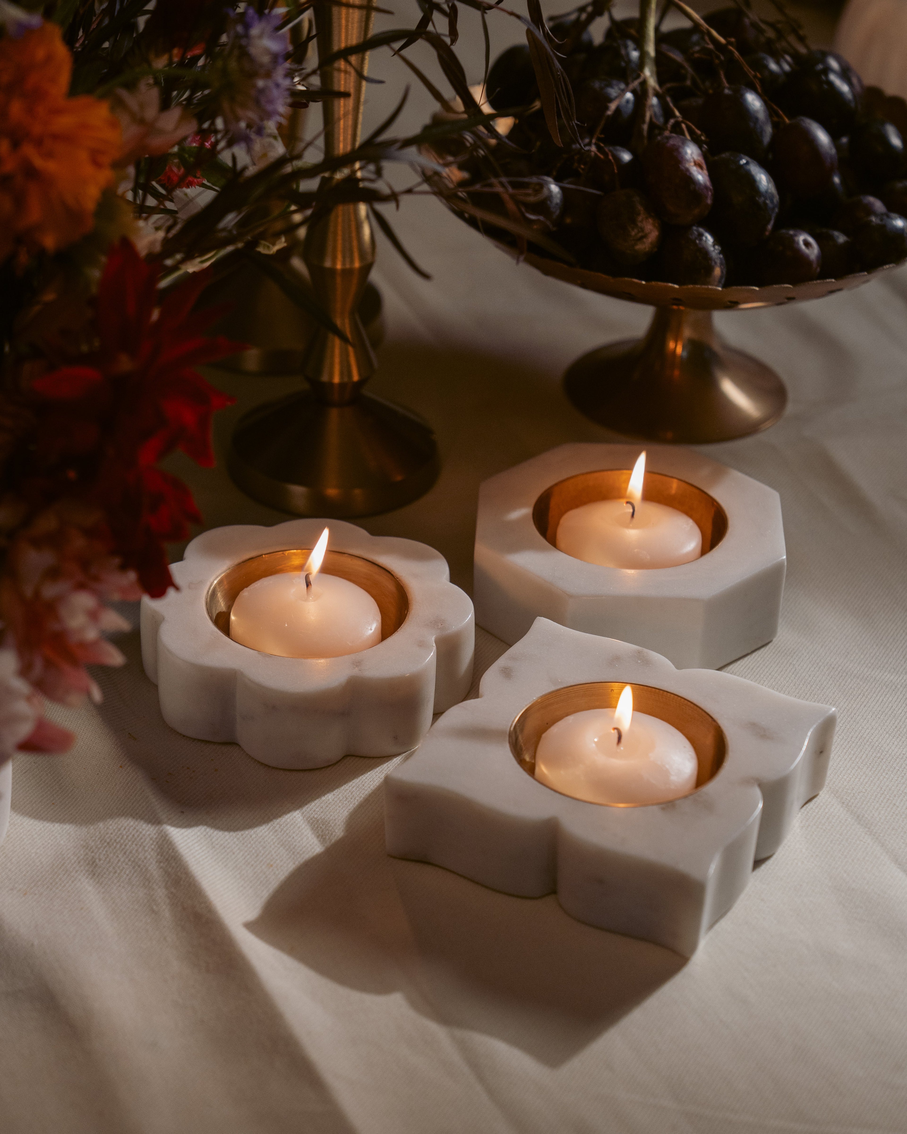 Banswara Marble Candleholder Trio