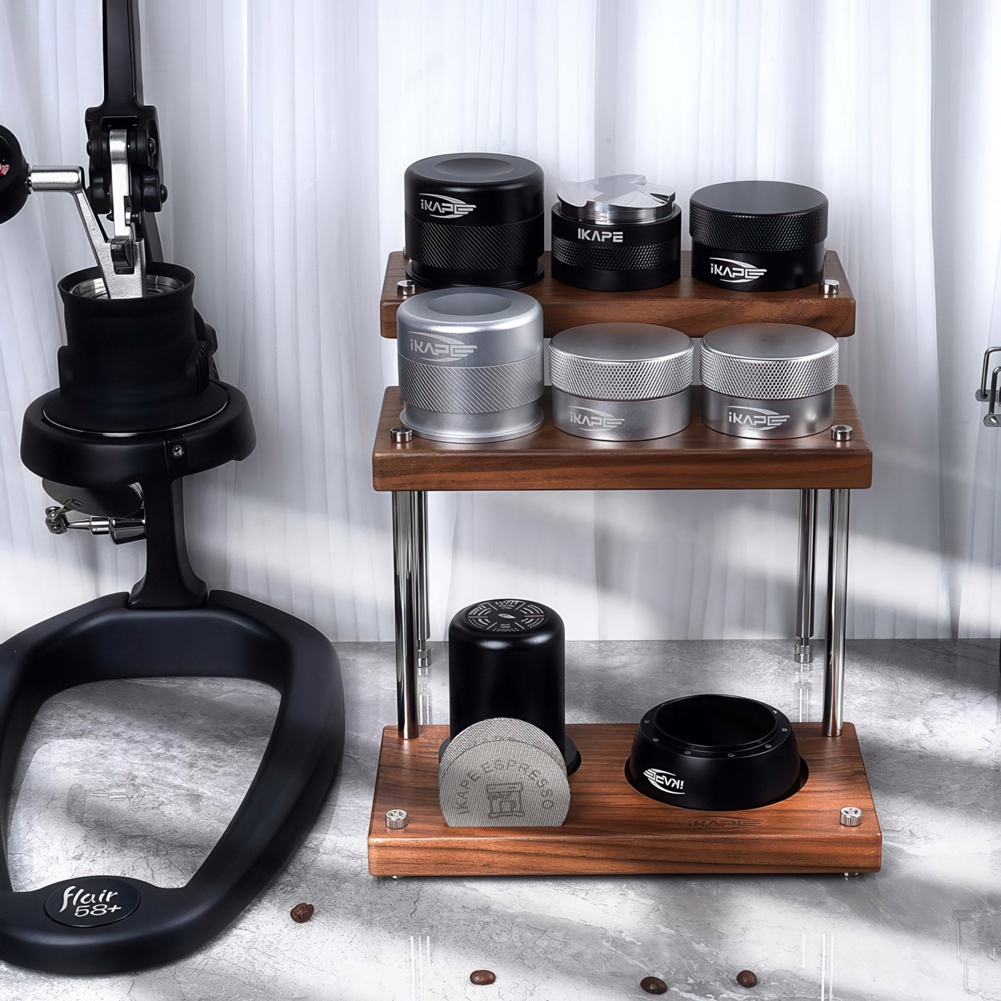 Walnut Espresso Station Organizer – Multi-Tier Coffee Bar Storage