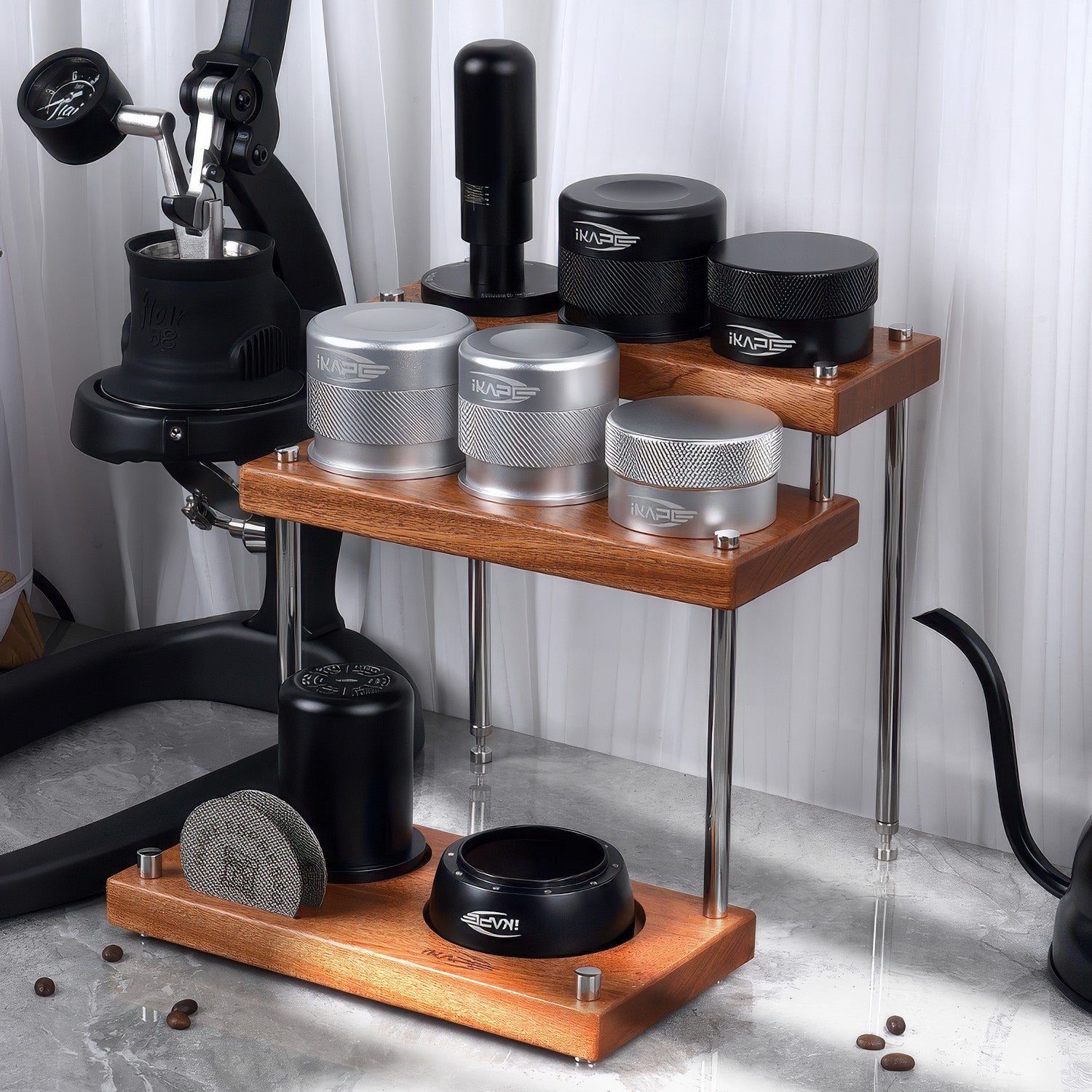 Walnut Espresso Station Organizer – Multi-Tier Coffee Bar Storage