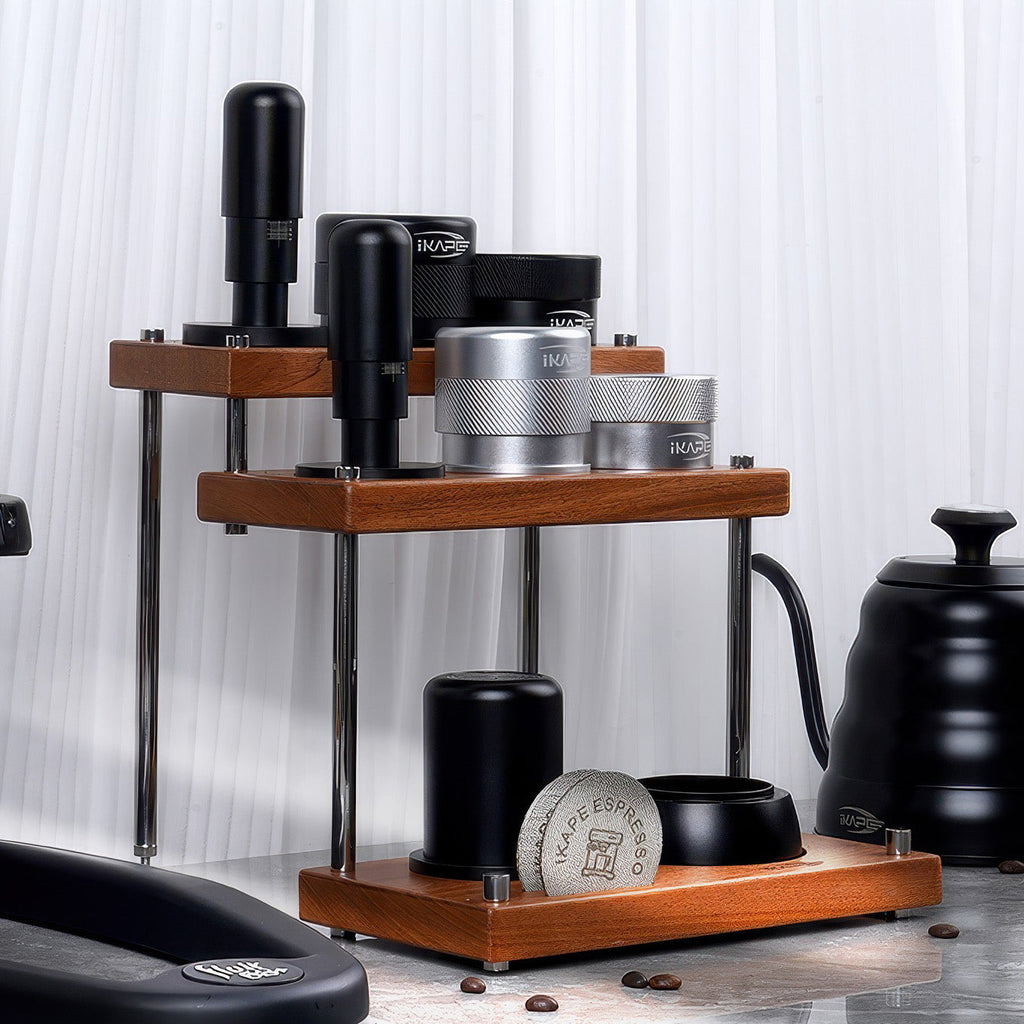 Walnut Espresso Station Organizer – Multi-Tier Coffee Bar Storage