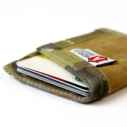 ide profile of Recycled Firefighter Sergeant Wallet showing ultra-slim thickness with multiple cards loaded under Multicam nylon binding – minimalist EDC wallet
