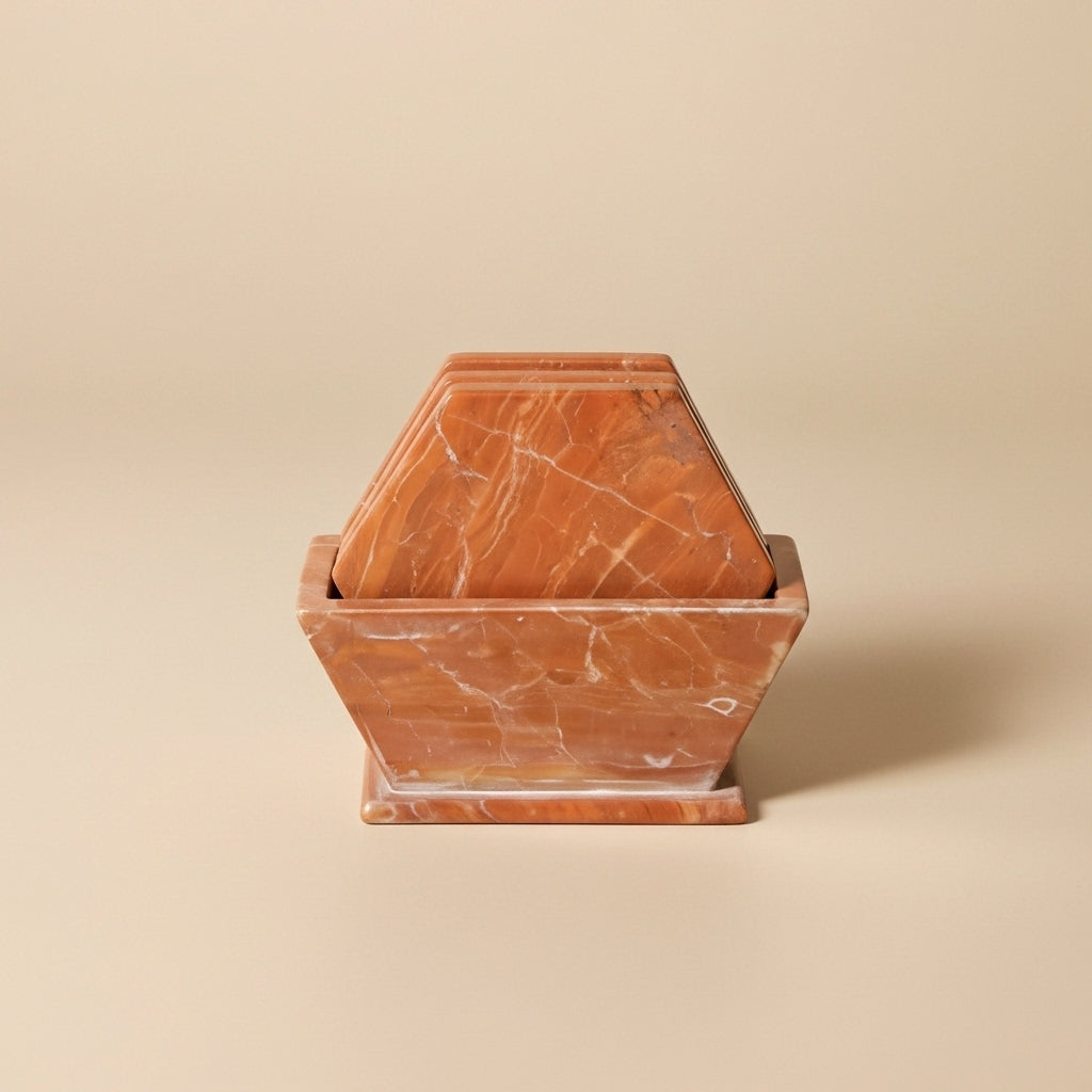 Hexagonal Marble Coasters – Rojo Alicante Stone