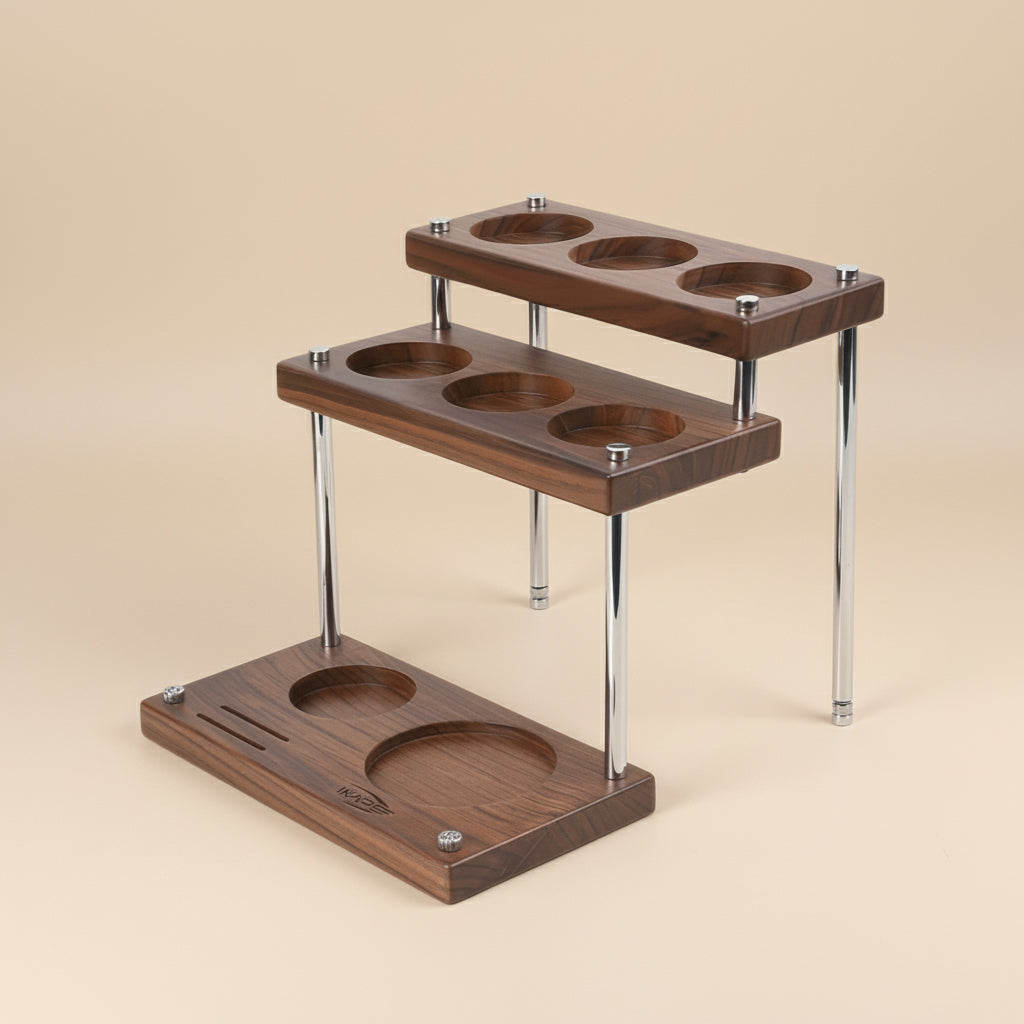 Walnut Espresso Station Organizer – Multi-Tier Coffee Bar Storage