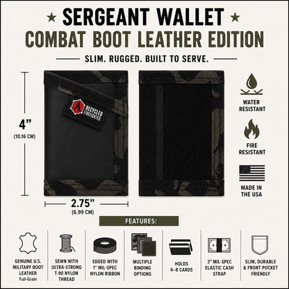 Sergeant Wallet Combat Boot Leather Edition with features and specifications on a white background